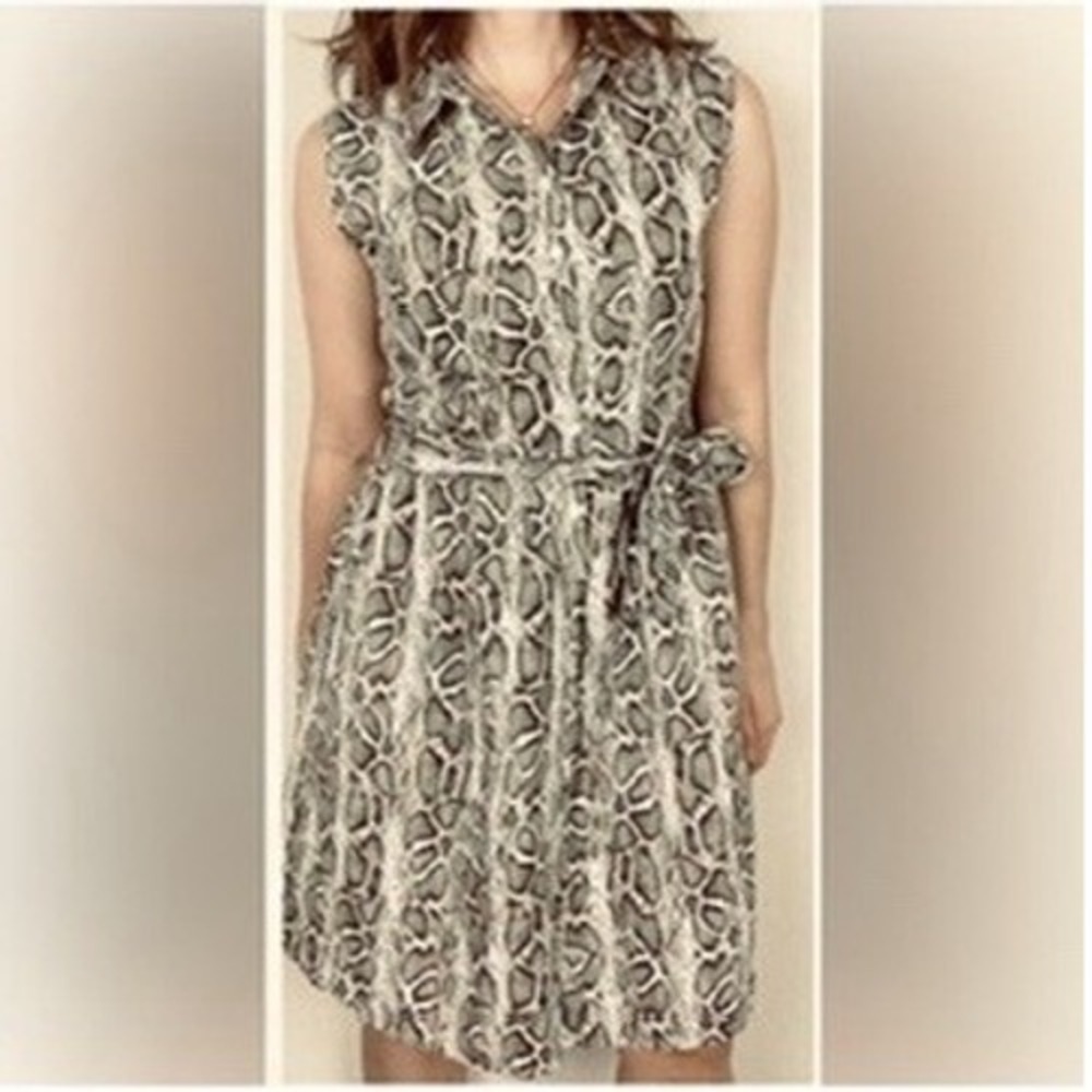 Laura Bianchi Snake Skin Print Sleeveless Linen Dress‎ Womens Large Italy